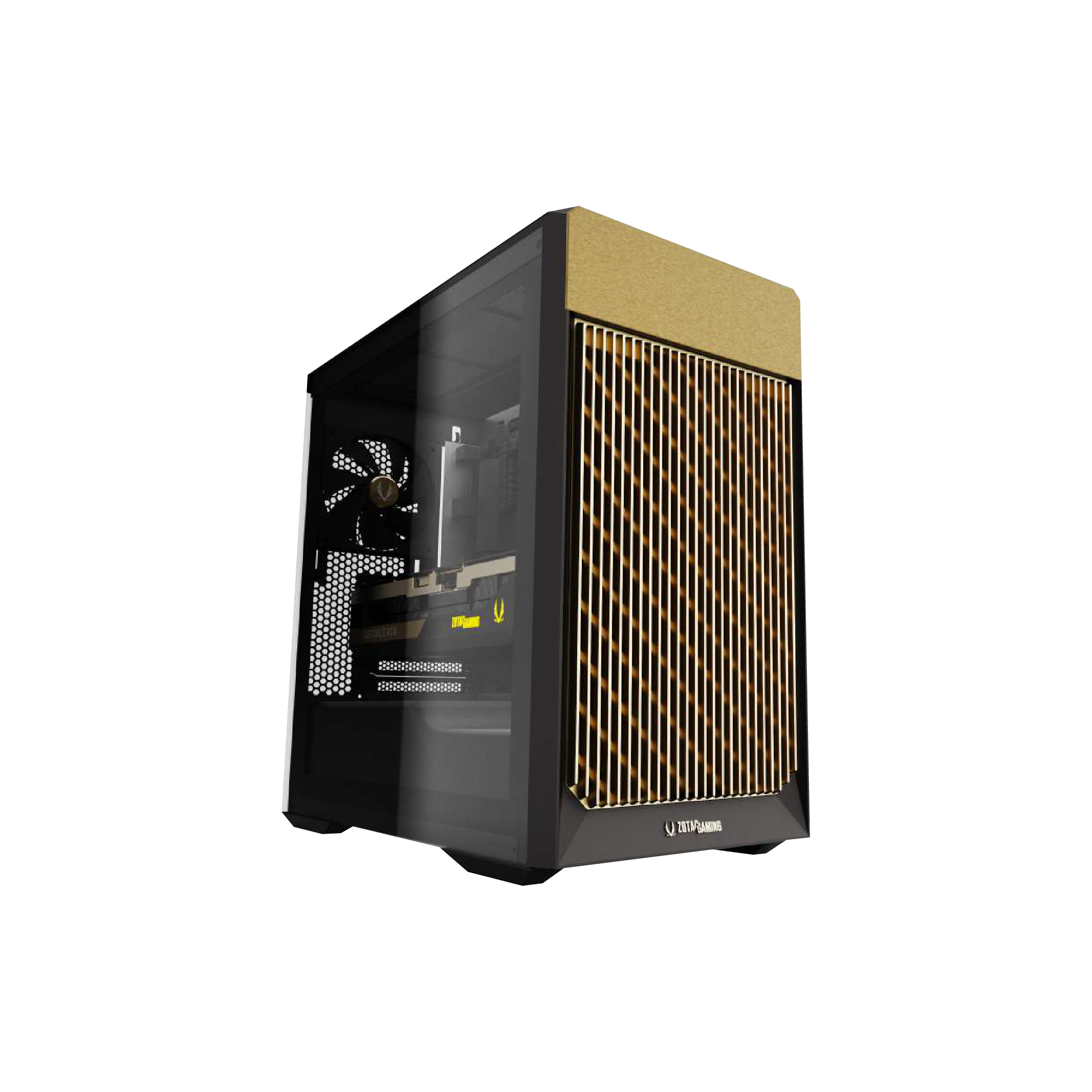 ZOTAC GAMING ALLOY TG MATX Case - Black/Gold | 3x 120mm Fans